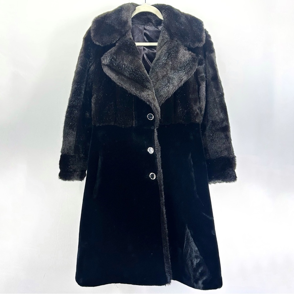 Vintage 60s Russel Taylor Borgazia Brown Faux Fur Coat Mid-Length Plush Parka